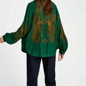 Zara Green/Gold Embroidered Kimono
